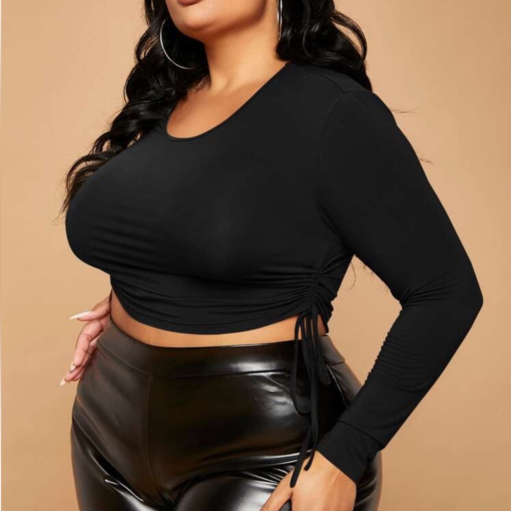 SHEIN | Long Sleeve Drawstring Crop Top